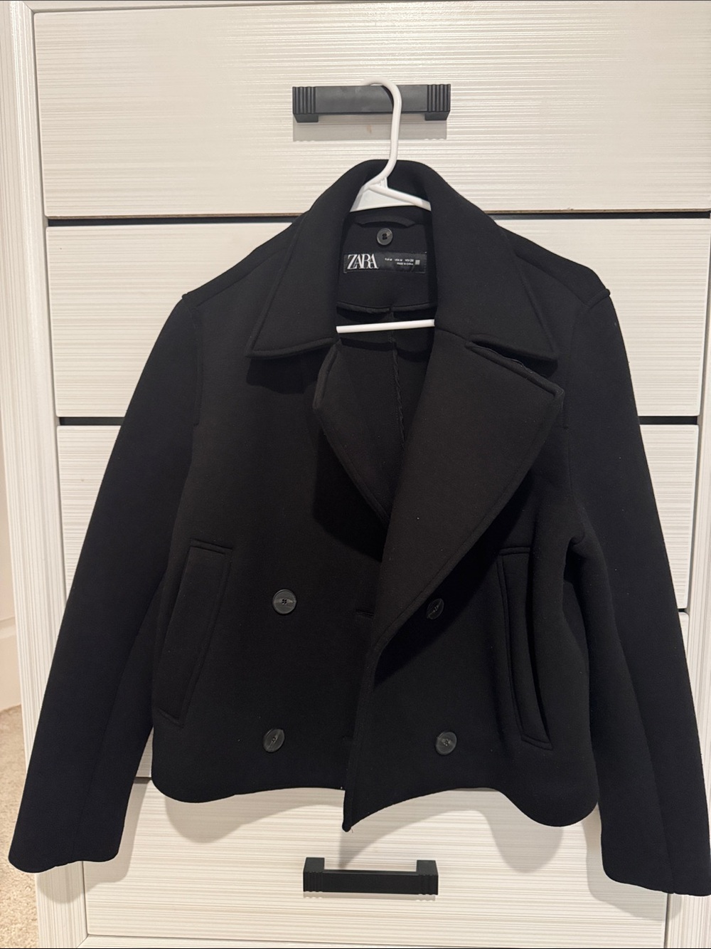 Zara Black Short Double-Breasted Pea Coat